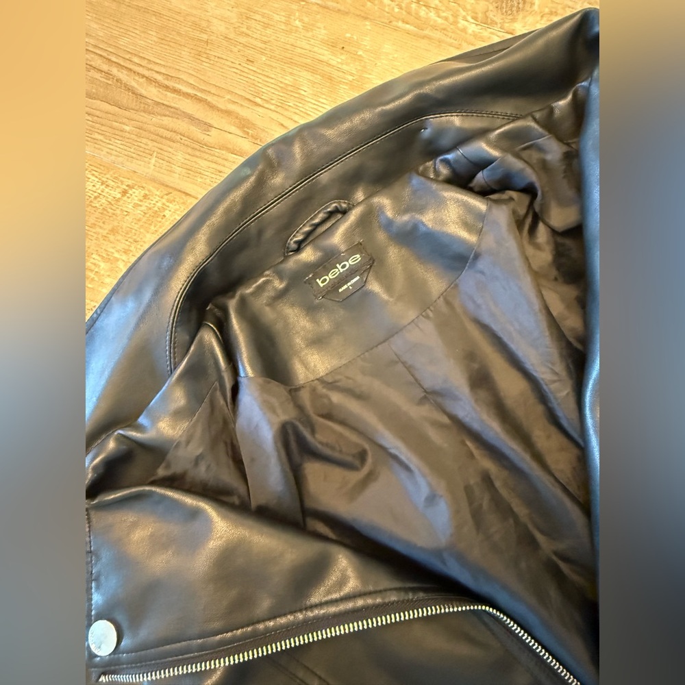 bebe Black Faux Leather Moto Jacket L - Picture 11 of 12